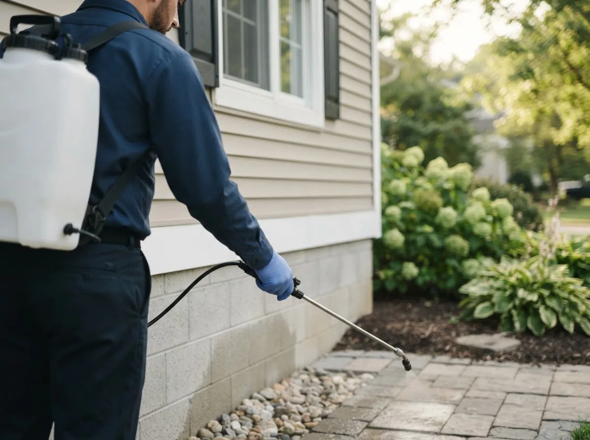 Pest control technician inspecting a home in Melba, ID